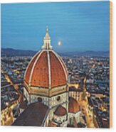 Dome Of Florence Cathedral By Moonlight Wood Print