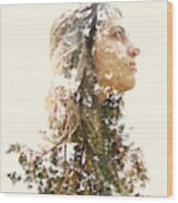 Double Exposure Of A Young Woman And Trees Wood Print