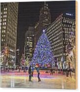 Downtown Detroit Ice Rink Wood Print