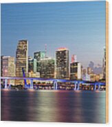 Downtown Miami Skyline At Dusk Wood Print