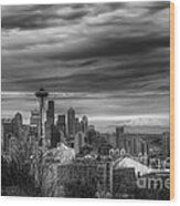 Downtown Seattle Black And White Wood Print