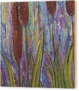 Dragonflies And Bulrushes Wood Print