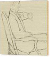 Drawing Of Man Looking At His Watch Wood Print