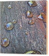 Drops On Wood Wood Print