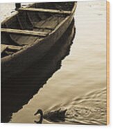 Duck And Boat Wood Print