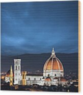 Duomo In Florence At Night Wood Print