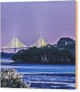 Dusk At The Skyway Bridge Wood Print