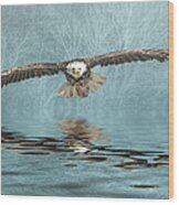 Eagle On Misty Lake Wood Print