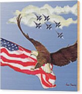 Eagle Soaring With Blue Angels Wood Print