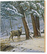 Early Snow- Mule Deer Wood Print