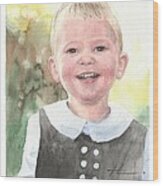 Easter Boy Watercolor Portrait Wood Print