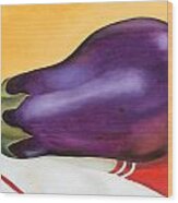 Eggplant On Dish Cloth Wood Print