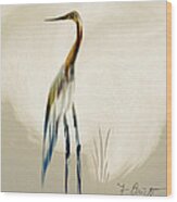 Egret In Autumn Abstract Wood Print