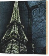 Eiffel Tower At Moonlight Wood Print