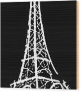 Eiffel Tower Paris France White On Black Wood Print