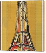 Eiffel Tower Yellow Black And Red Wood Print