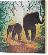 Elephants At Night Wood Print