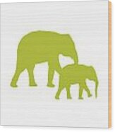 Elephants In White And Chartreuse Wood Print