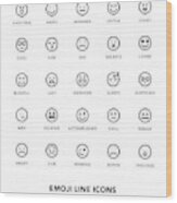 Emoji Line Icons Wood Print