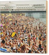 England, Brighton, Crowded Beach, Summer Wood Print