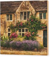 English Stone Cottage Wood Print