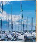 Evening Harbour With Sailboats Wood Print
