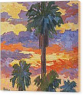 Evening Sunset And Palms Wood Print
