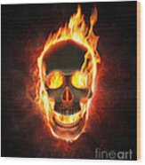 Evil Skull In Flames And Smoke Wood Print