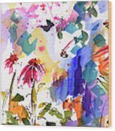 Expressive Watercolor Flowers And Bees Wood Print