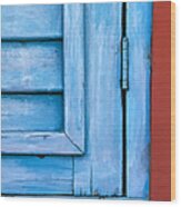 Faded Blue Shutter V Wood Print