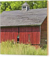 Faded Red Farm House Wood Print