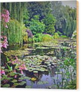 Fairy Tale Pond With Water Lilies And Willow Trees Wood Print