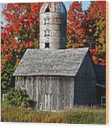 Fall Weathered Barn And Silo Wood Print