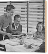 Family Dinner, Mother Holding Platter With Roast On It Wood Print