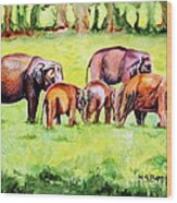 Family Of Elephants Wood Print