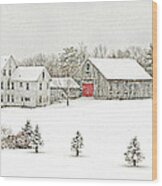 Farmhouse On A Snowy Day Wood Print