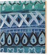 Fiesta In Blue- Colorful Pattern Painting Wood Print