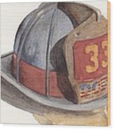 Firefighter Helmet With Melted Visor Wood Print