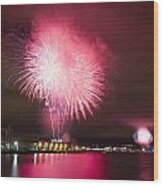 Fireworks On San Diego Bay Wood Print
