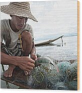 Fisherman, Inle Lake, Shan State Wood Print