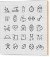 Fitness And Sports Related Vector Line Icons Wood Print