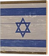 Israel National Flag On Wood Wood Print