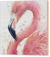 Flamingo Watercolor Painting Wood Print