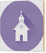 Flat Design Church Icon With Long Shadow Wood Print