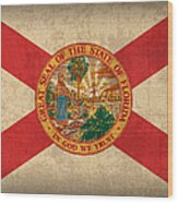 Florida State Flag Art On Worn Canvas Wood Print