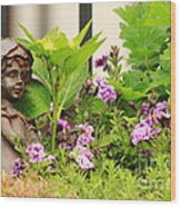 Flower-bed Mit An Angel Statue Wood Print