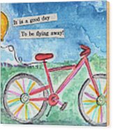 Flying Away- Bicycle And Balloon Painting Wood Print