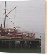 Foggy Harbor Wood Print