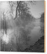 Foggy River Morning Sunrise Wood Print