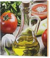 Olive Oil And Food Ingredients Wood Print